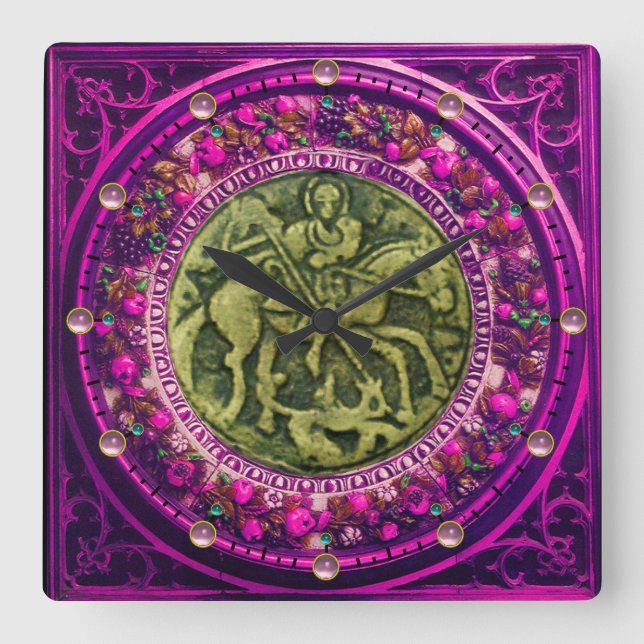 ST.GEORGE, DRAGON BRONZE MEDALLION BLOMMIGT KRONA FYRKANTIG KLOCKA (Framsida)