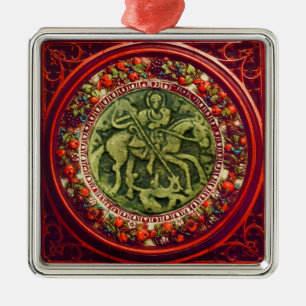 ST.GEORGE, DRAGON BRONZE MEDALLION BLOMMIGT KRONA JULGRANSPRYDNAD METALL