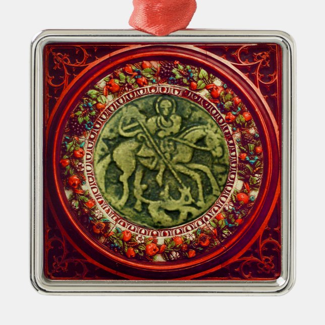 ST.GEORGE, DRAGON BRONZE MEDALLION BLOMMIGT KRONA JULGRANSPRYDNAD METALL (Framsidan)