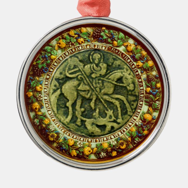 ST.GEORGE, DRAGON BRONZE MEDALLION BLOMMIGT KRONA JULGRANSPRYDNAD METALL (Framsidan)