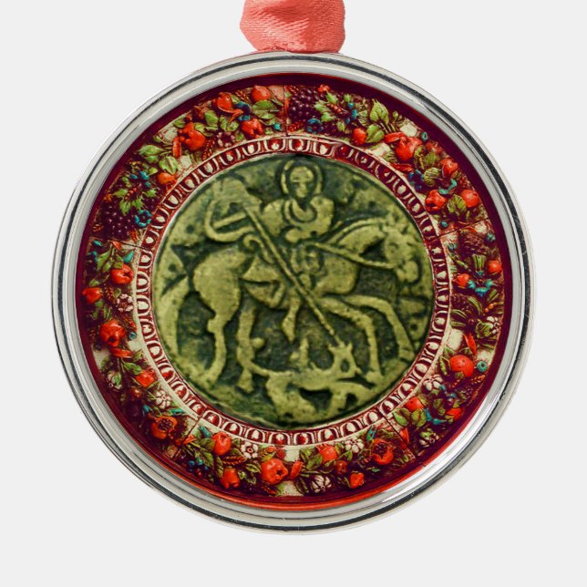 ST.GEORGE, DRAGON BRONZE MEDALLION BLOMMIGT KRONA JULGRANSPRYDNAD METALL (Framsidan)