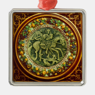 ST.GEORGE, DRAGON BRONZE MEDALLION BLOMMIGT KRONA JULGRANSPRYDNAD METALL