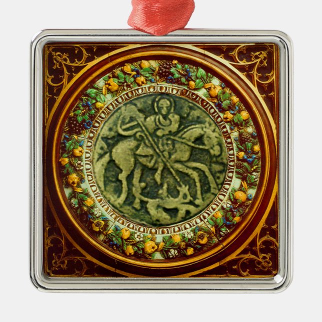 ST.GEORGE, DRAGON BRONZE MEDALLION BLOMMIGT KRONA JULGRANSPRYDNAD METALL (Framsidan)