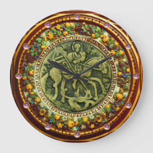 ST.GEORGE, DRAGON BRONZE MEDALLION BLOMMIGT KRONA STOR KLOCKA