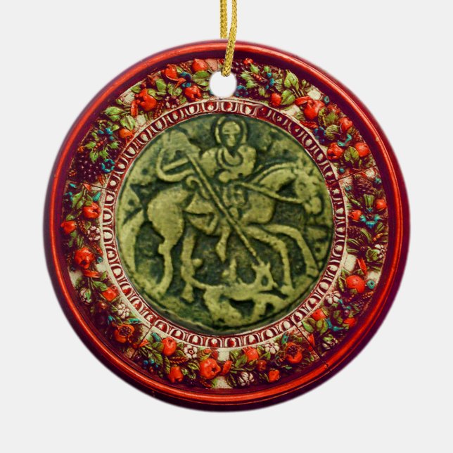 ST.GEORGE, DRAGON/MADONNA OCH CHILD BLOMMIGT KRONA JULGRANSPRYDNAD KERAMIK (Framsidan)