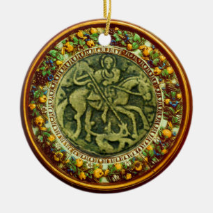 ST.GEORGE, DRAGON/MADONNA OCH CHILD BLOMMIGT KRONA JULGRANSPRYDNAD KERAMIK