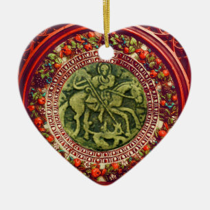 ST GEORGE, DRAKE /MADONNA OCH BARNBLOMMIGTHJÄRTA JULGRANSPRYDNAD KERAMIK