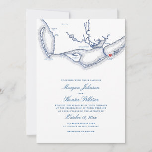 St. George Island FL Karta Elegant Navy Blue Bröll Inbjudningar