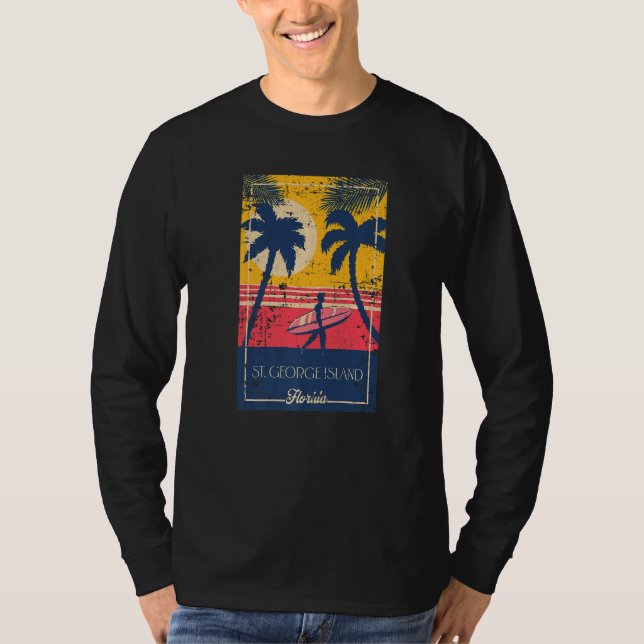 St George Island Florida Retro Surfer Distressed T Shirt (Framsida)