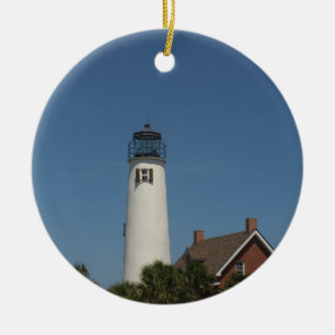 St George Island Lighthouse på en Julgransprydnad Keramik