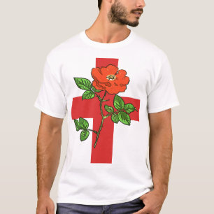 St George-kors stiliserat och röd ros T Shirt