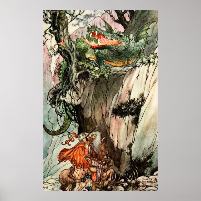 St George och Dragon av Charles Folkard Poster (Framsidan)