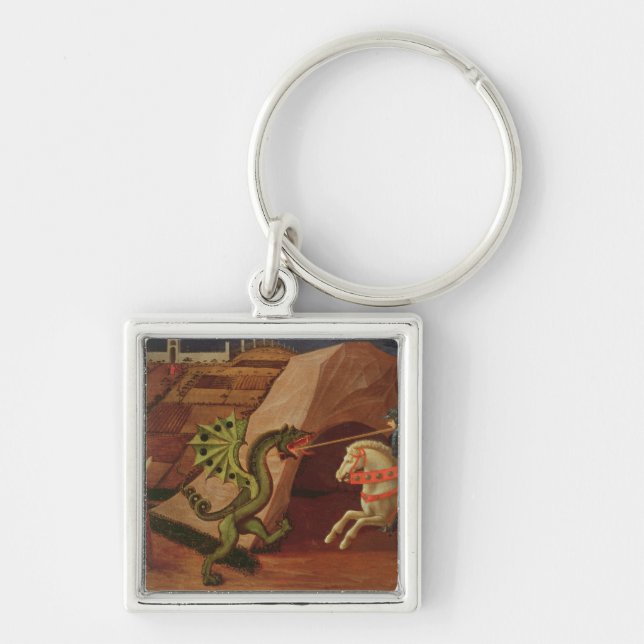 St George och draken, c.1439-40 Fyrkantig Silverfärgad Nyckelring (Framsidan)