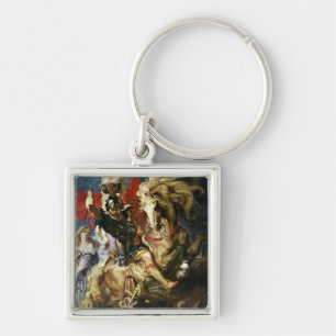St George och draken, c.1606 Fyrkantig Silverfärgad Nyckelring