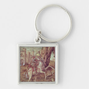 St George och draken Fyrkantig Silverfärgad Nyckelring