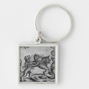 St George och draken Fyrkantig Silverfärgad Nyckelring