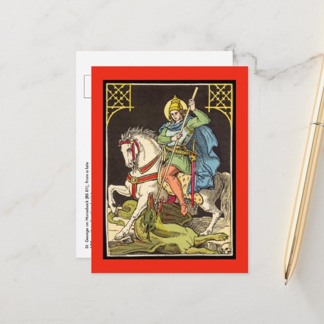St. George på Horseback (BS 01) vykort (Fram/Back In Situ)