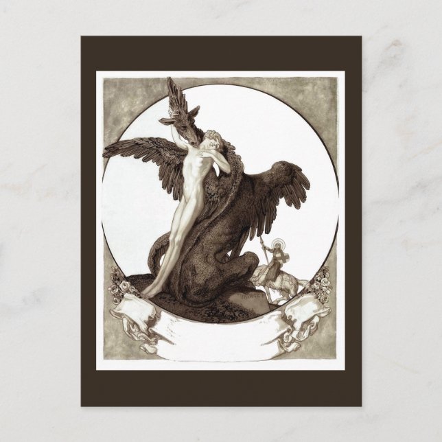 St. George Rescuing a Maiden från en dragon Vykort (Framsida)