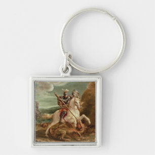 St George som dräpar draken, (olja på panel) Fyrkantig Silverfärgad Nyckelring