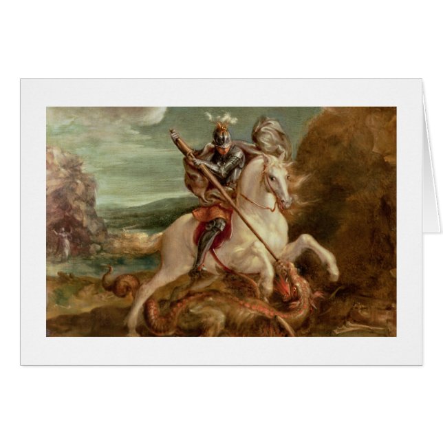 St George som dräpar draken, (olja på panel) Hälsningskort (Framsidan Horizontal)