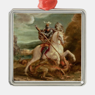 St George som dräpar draken, (olja på panel) Julgransprydnad Metall