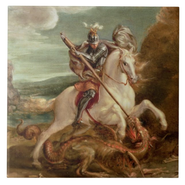 St George som dräpar draken, (olja på panel) Kakelplatta (Framsidan)