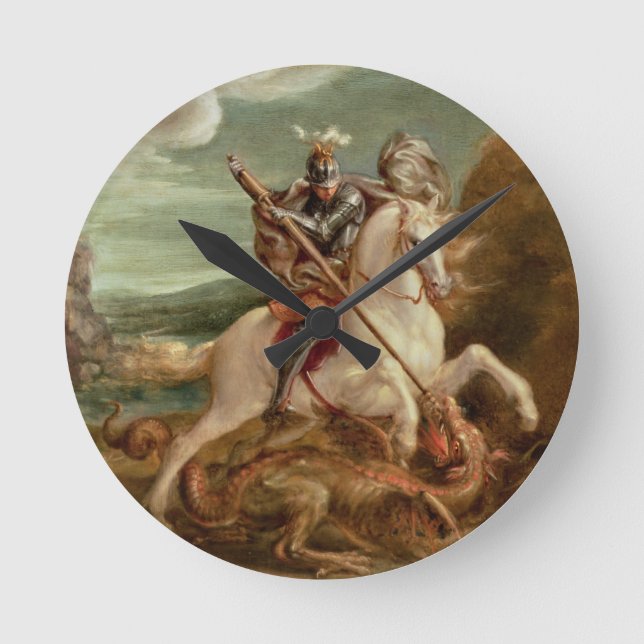 St George som dräpar draken, (olja på panel) Rund Klocka (Framsida)
