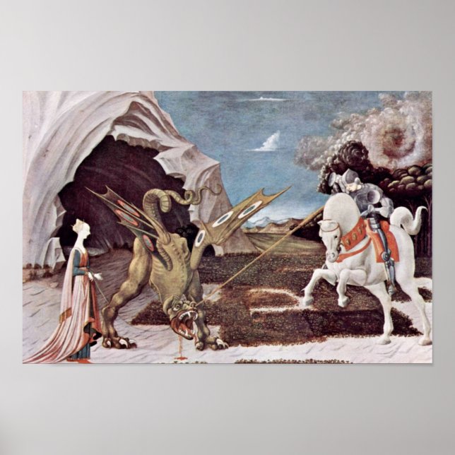 St. George som kämpar mot draken av Uccello Paolo Poster (Framsidan)