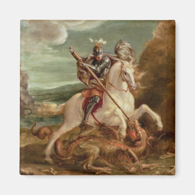 St. George som lägger draken (olja på panelen) Magnet (Framsidan)