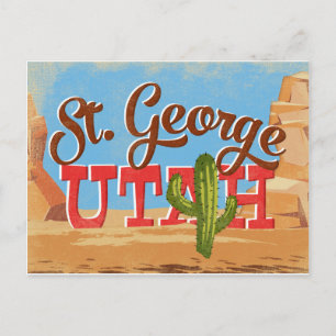 St George Utah Tecknad Desert Vintage resor Vykort
