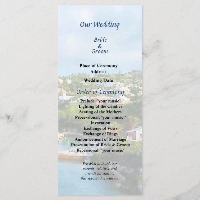 St. George's Harbour, Bermuda-Bröllopsprogrammet Program (Framsida)