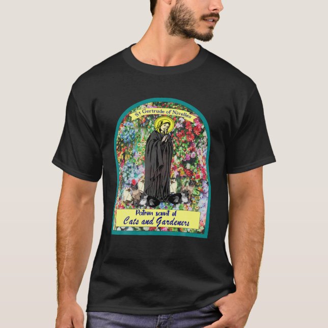 St Gertrude of Nivelles. Patron Saint of Cats och T Shirt (Framsida)
