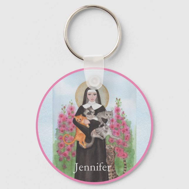St. Gertrude Patron Saint of Cats Folk Art Nyckelring (Framsida)