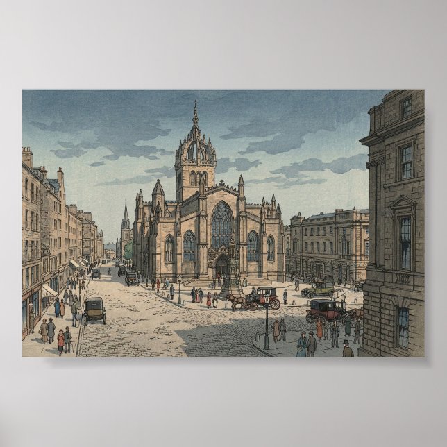 St Giles-katedralen Japanskt Träblocktryck Poster (Framsidan)