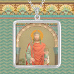 St. Henry II, Emperor (BBS 10) Square Silverpläterat Halsband<br><div class="desc">I denna bild i Beuron stil av Benediktine-konsten, St. Henry II (972-1024), Heliga Roman Emperor, wears Imperial regalia - a krona, en minklädd vermiljon röd cloak över en teal robe, och bär ett skepter och en orb symbolisk för sin tillfälliga makt. Hans krona, det vitryska riket eller det kejserliga Krona...</div>