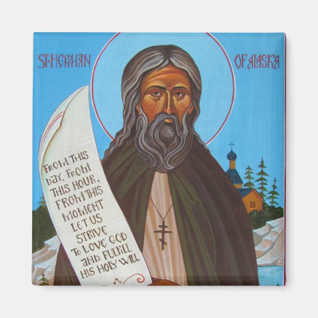 St Herman of Alaska Orthodox Icon Magnet (Framsidan)