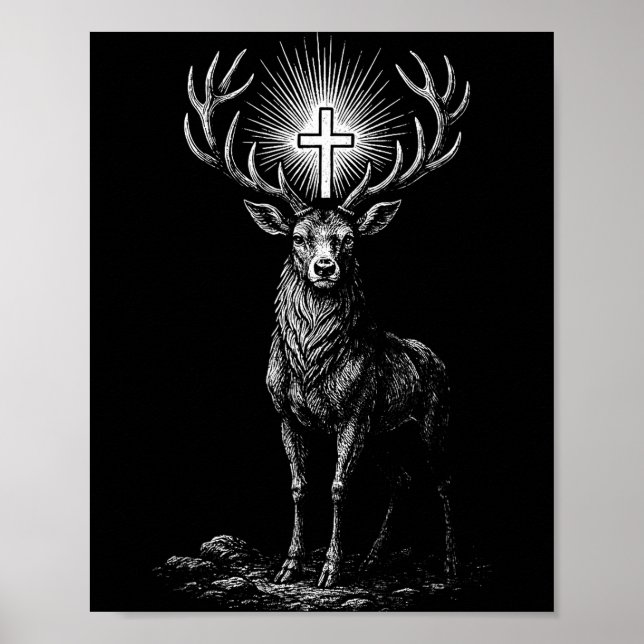 St. Hubert Hubertus skyddspatron för jägare hjort  Poster (Framsidan)