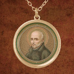 St. Ignatius Loyola (BK 050) Guldpläterat Halsband<br><div class="desc">Den spanska baskiska noblemanen och soldaten blev präst och teologen, St. Ignatius Loyola (1491-1556) var grundare och förste överste general i Jesus-samhället (jesuiterna). I den här rondellen är St Ignatius klad Jesuit stil. Han bär en enkel svart kassock, förmodligen inlindad och inlagd vid midjan, inte nedtonad framifrån, och ett färgat...</div>