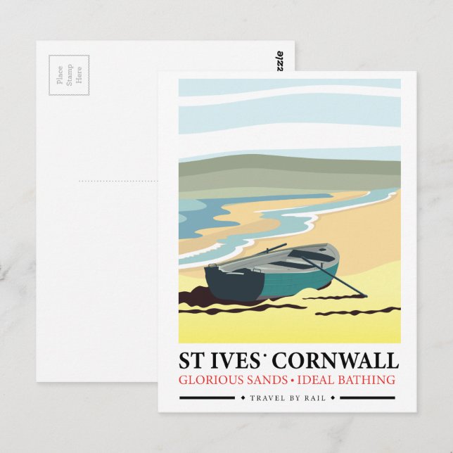 St Ives Cornwall nautisk reseaffisch. Vykort (Fram/baksida)