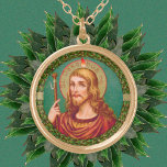 St. James Underbarare (JMAS 04) Guldpläterat Halsband<br><div class="desc">Image Kredit (JMAS 04): Antique image of St. James, Underbarare från ett avtryck i slutet av 1800-talet i kromolitografi med gylta accents som ursprungligen publicerades av Josef Müller, Art Publisher, München, Tyskland, från designerns privata samling av religiösa ephemera. Bilden är en av tolv i förläggarens Apostle-serie (nr 12155). St. James...</div>