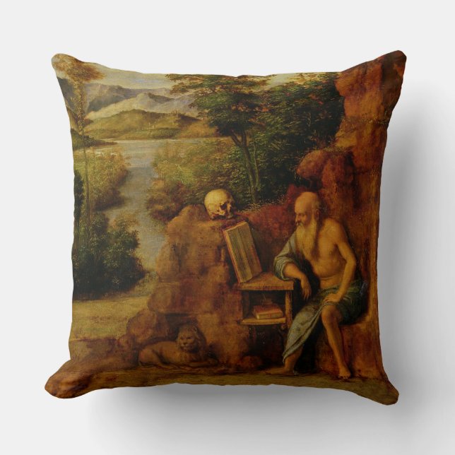 St. Jerome, c.1500 (olja på träpanel) Kudde (Framsida)