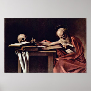 St Jerome handstil av Michelangelo Merisi Da Carav Poster