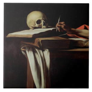 St Jerome handstil, c.1604 (specificera av 64911), Kakelplatta