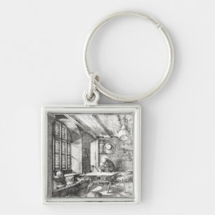 St Jerome i hans studie, 1514 Fyrkantig Silverfärgad Nyckelring