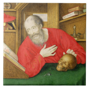 St Jerome i hans studie, 1650 (bodycolour och w/c Kakelplatta