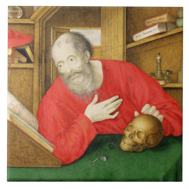 St Jerome i hans studie, 1650 (bodycolour och w/c Kakelplatta (Framsidan)