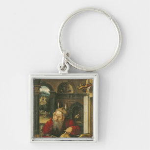St Jerome i hans studie Fyrkantig Silverfärgad Nyckelring