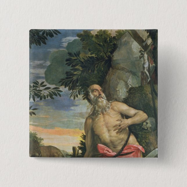 St Jerome i Penitence (olja på kanfas) Knapp (Framsida)