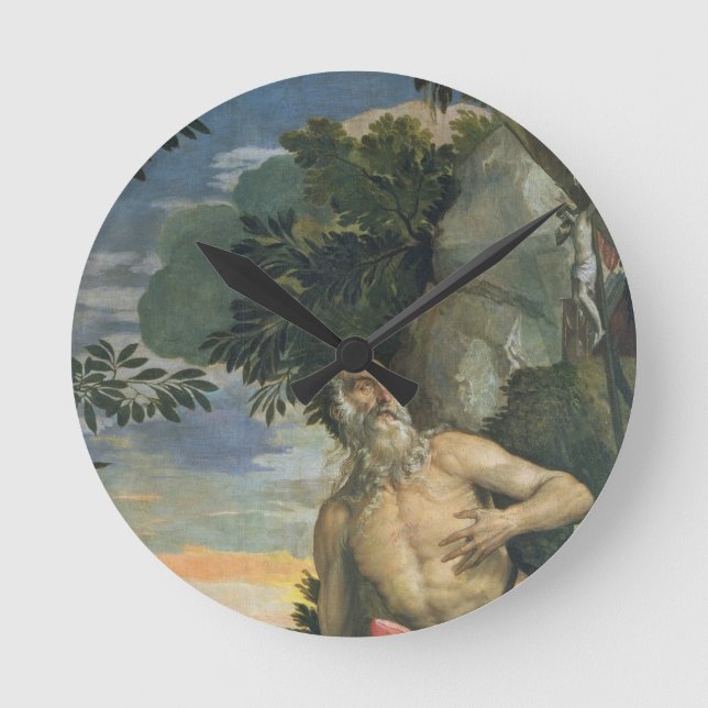 St Jerome i Penitence (olja på kanfas) Rund Klocka (Framsida)