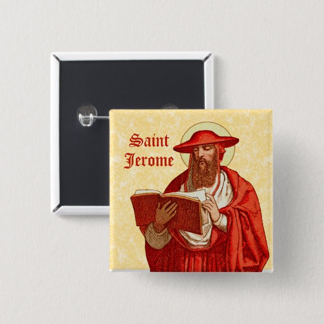 St. Jerome som kardinal med bok (P 004) Knapp (Framsida & baksida)